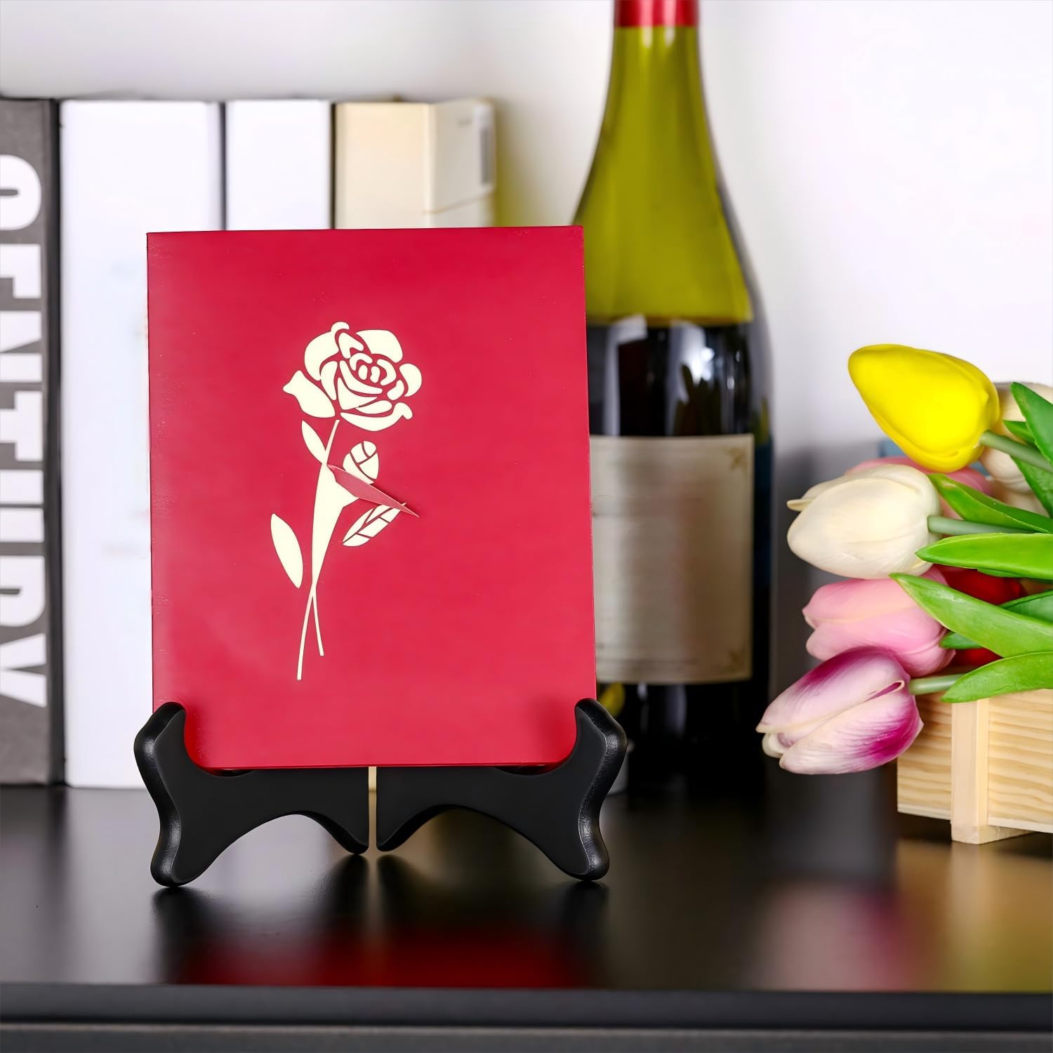 4 Packs and Wooden Display Stand Decorative Plate Stands for Display Picture Frame / Black / 5 Inch