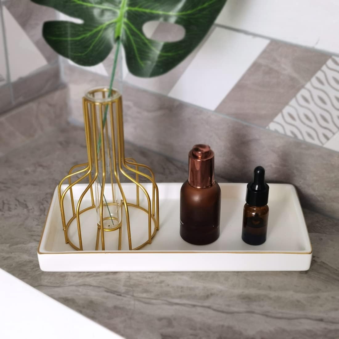 Ceramic Bathroom Tray for Countertop / White / 10 x 5