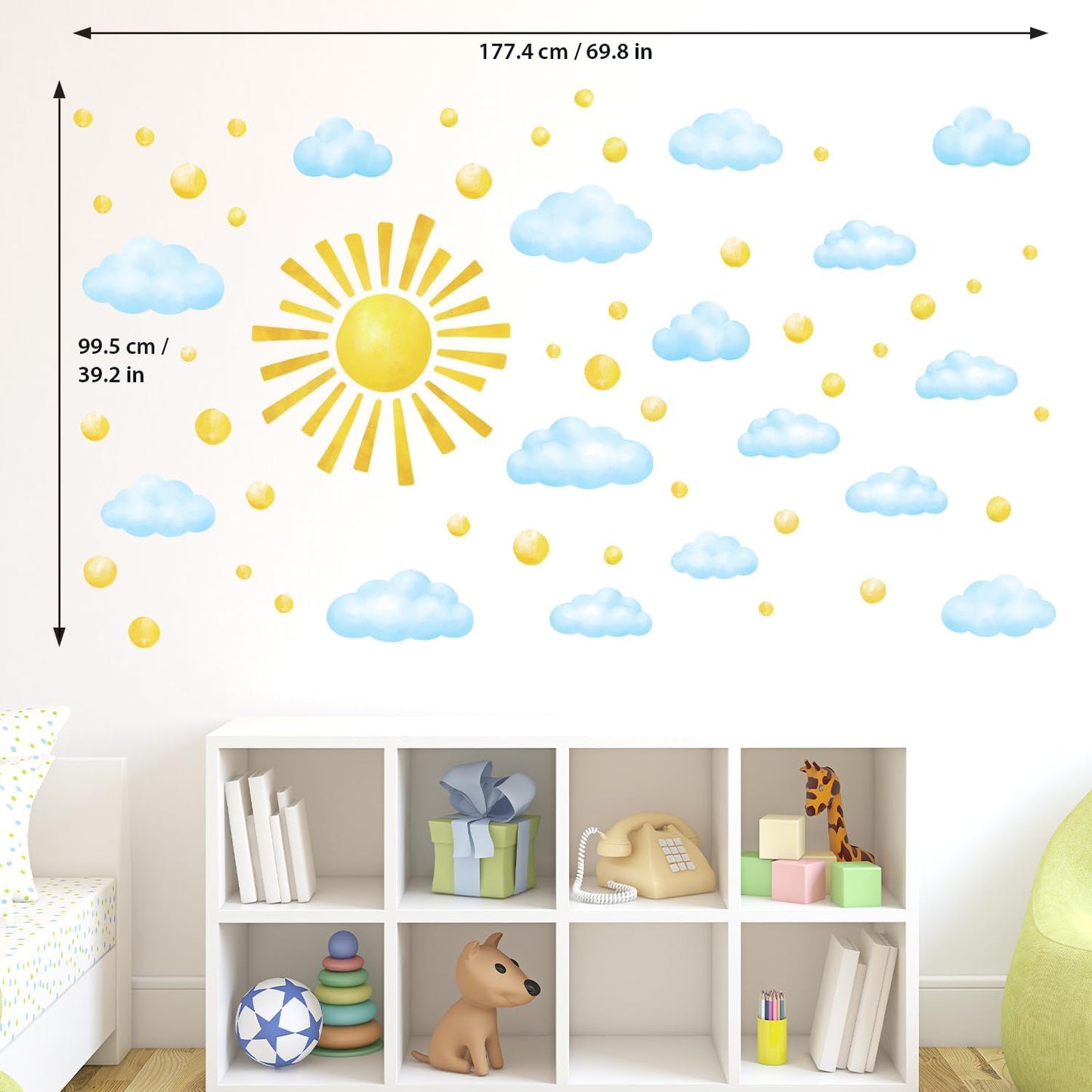 DS12-8079 Sun Clouds Polka dot Wall Stickers Decals Art Baby Bedroom Boho / Clouds Sun / Set of 78