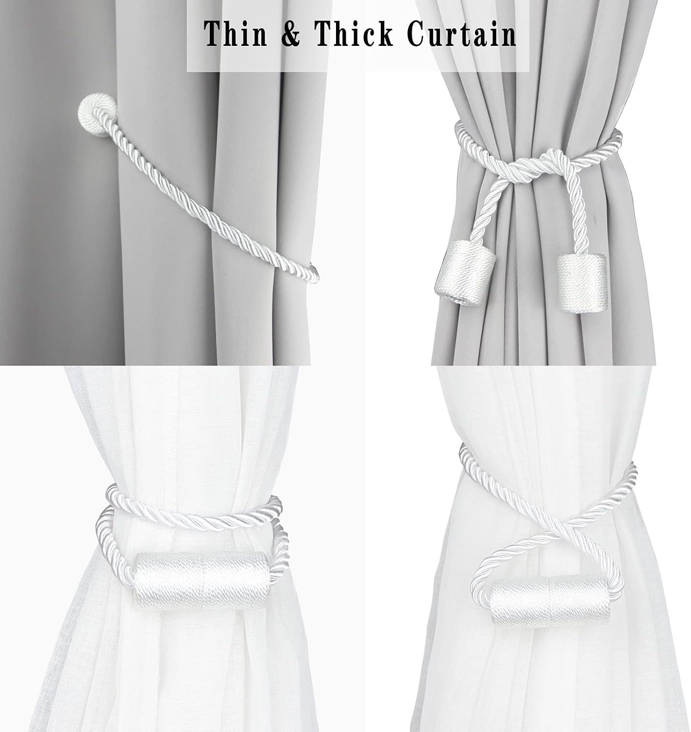 Magnetic Curtain Tiebacks Holdbacks Decorative Tie Backs for Windows Porlau | 6 Pack White Modern Outdoor Drapes