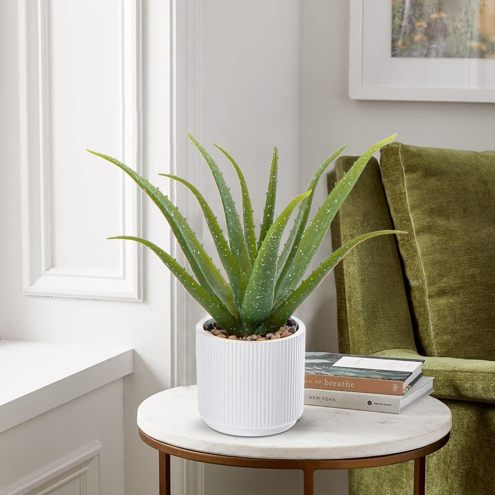 Ceramic Pot Fake Aloe Potted Plant / White-13 / 13 Inch