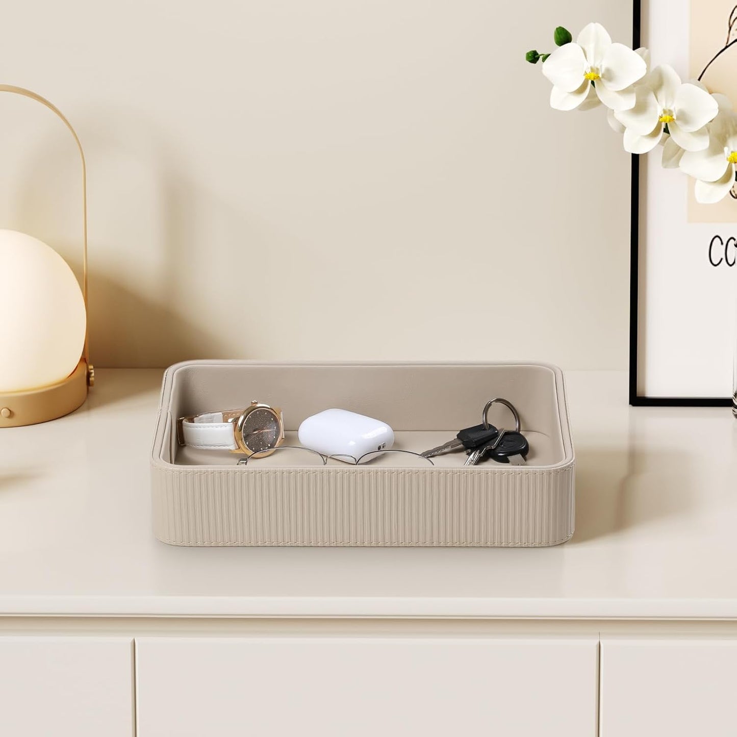 Modern Nightstand Organizer Bedside Desktop Storage for Womens and Men / Beige