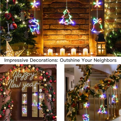 suddus Christmas Window Lights Decoration, Tree,Jingle Bell&Deer Multicolor