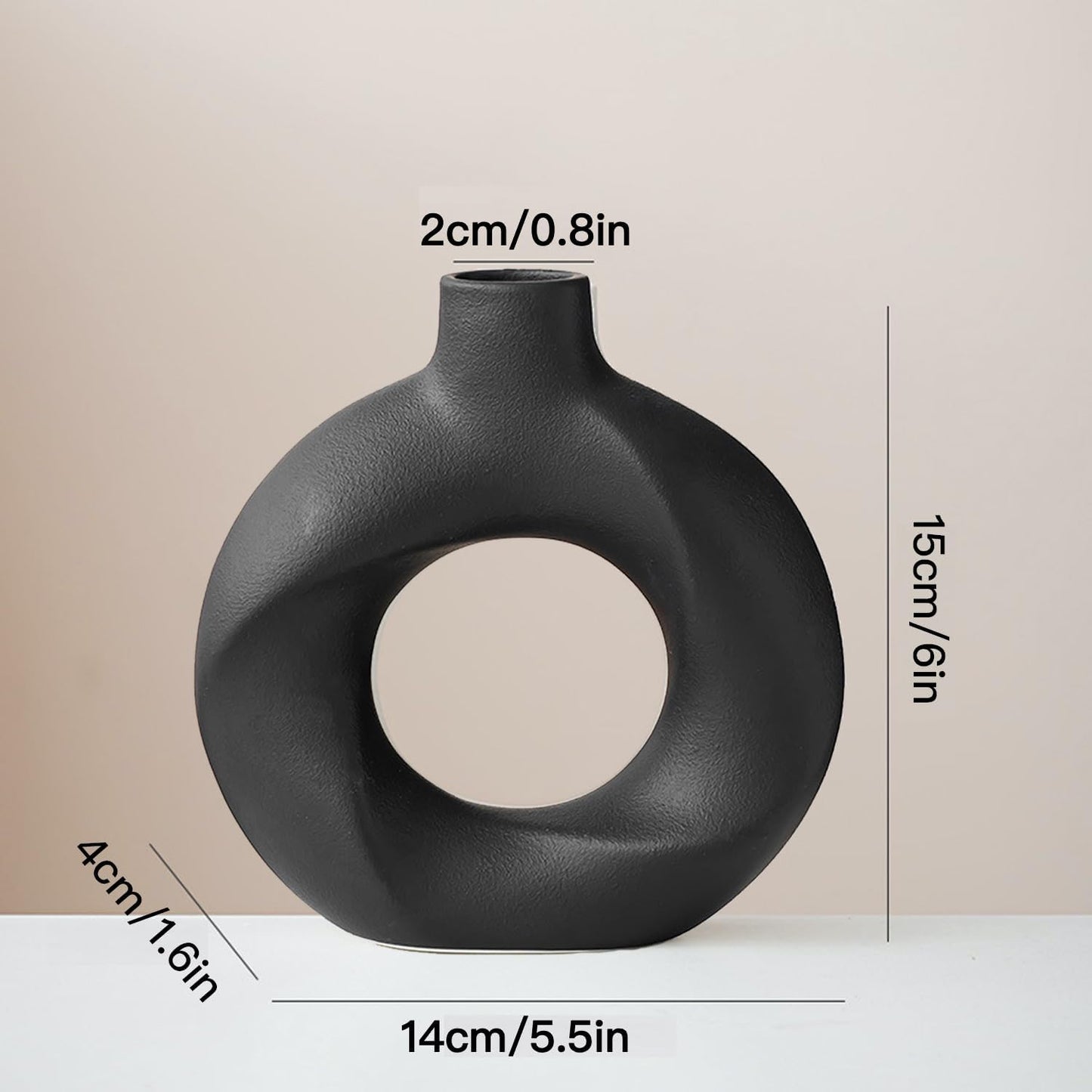 Donut Ceramic Vase / Black / Set of 2