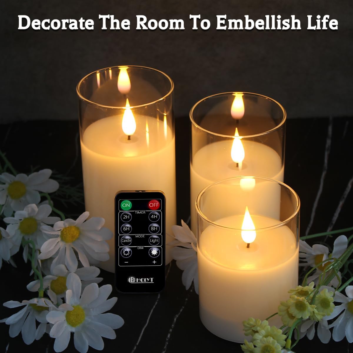 Glass Rechargeable LED Flickering Flameless Candles with Remote and Timer | Fake Candles Flickering Warm LED Flame for