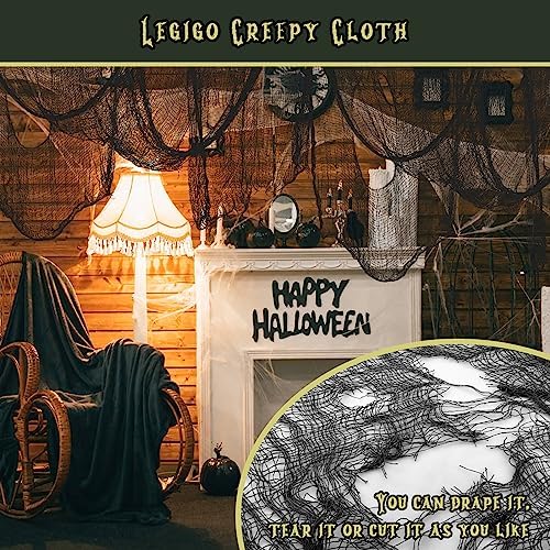 Legigo 16 Pack Halloween Creepy Cloths, Black Fabric Yard Decorations