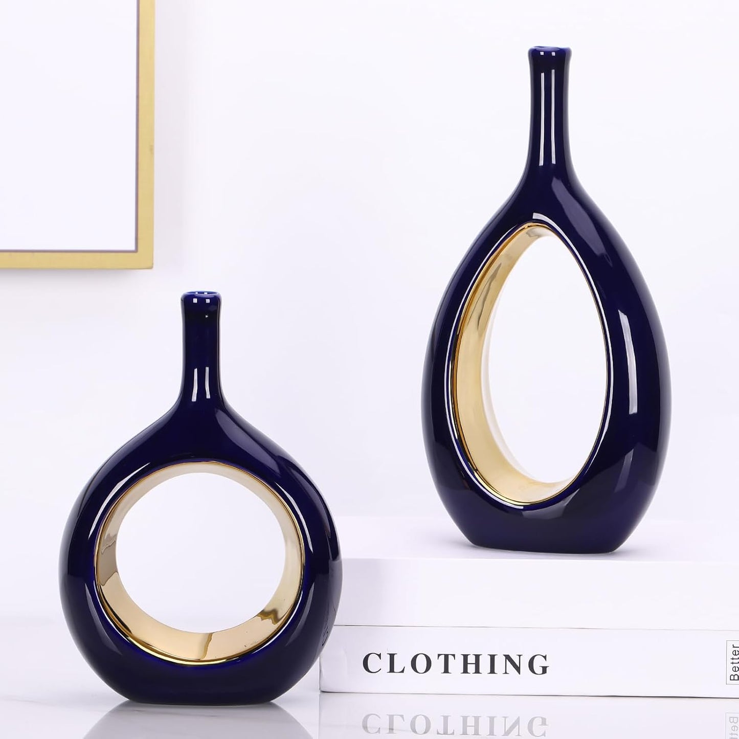 Vase Ceramic Blue Vases Home Decor / Blue and Gold