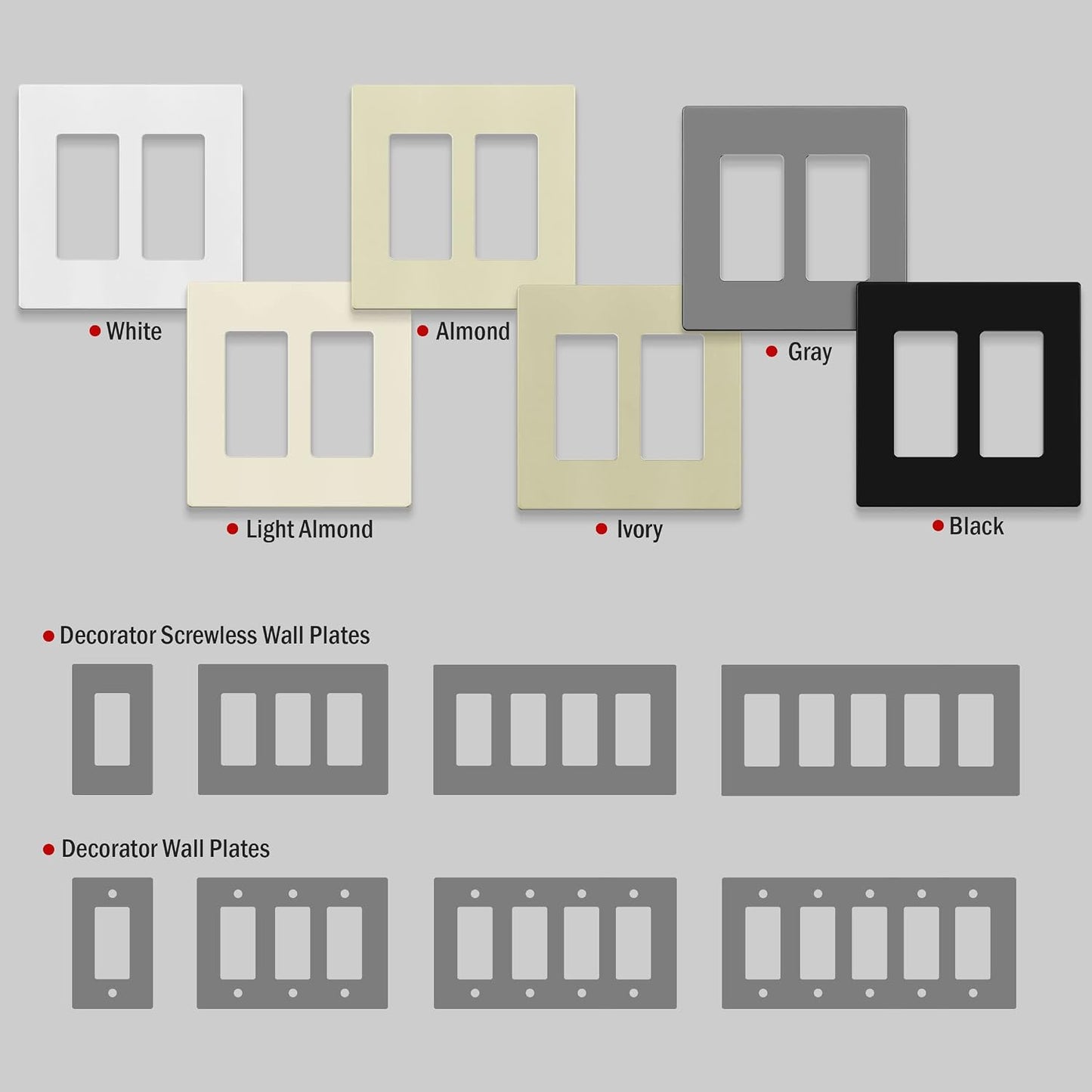ENERLITES 2-Gang Light Almond Screwless Decorator Wall Plate Outlet Cover | 10 Pack, Size 4.68" x 4.73", Fits light