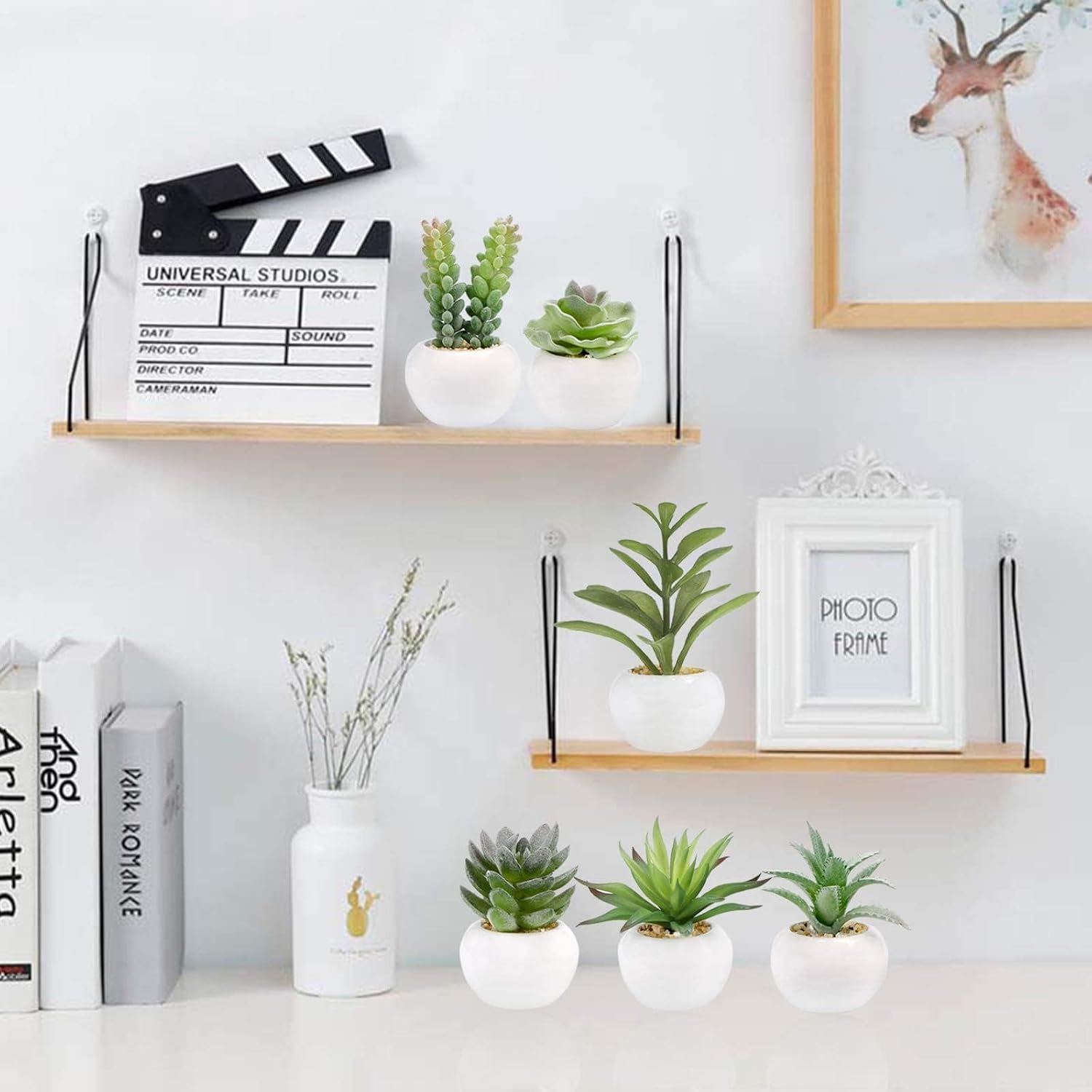 Mini Artificial Succulents Plants in Ceramic Pots Small Fake / Green-ceramic White Pot / Set of 6