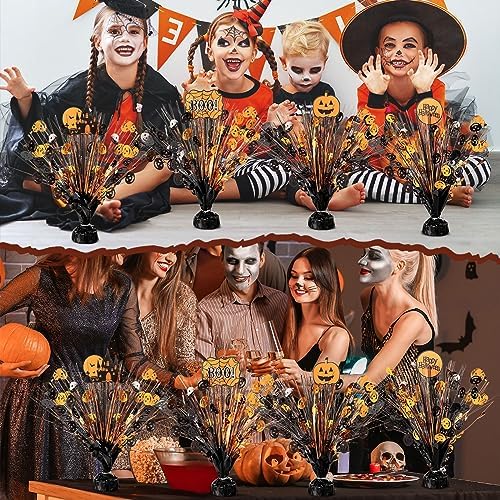 Riceshoot 8 Pcs Halloween Metallic Foil Spray Centerpieces for Tables Orange Black Burst Centerpiece Table Decorations with Pumpkin Boo Castle Happy Halloween Cards for Halloween Party