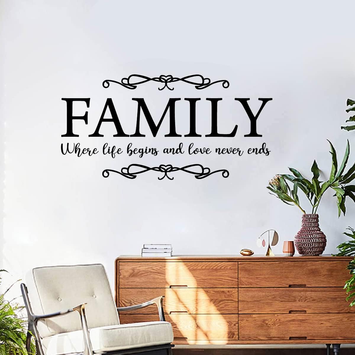 Family Quote Design Life and Love Wall Decor Sticker Mural / 90 x 45 / Medium Cm / Black