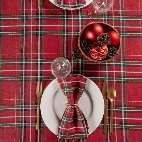 DII Holiday Dining Table & Kitchen Décor Metallic Fabric, Christmas Napkin Set, 20x20, Red Tartan Plaid, 6 Piece