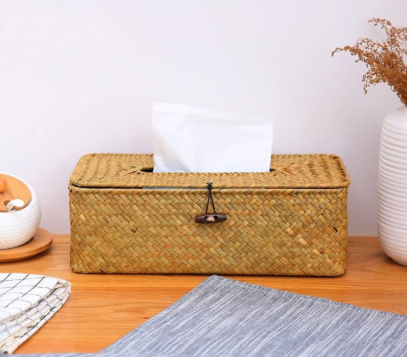 Seagrass Tissue Box Cover Rectangular Woven Napkin Holder Decorative / Natural / 10 x 5.5 x 4.2