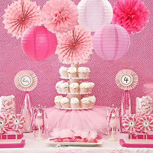 Rose Hot-Pink Valentines-Day Party-Decorations Streamers - 14pc Girl Birthday Baby Shower Paper Lanterns Fan,Tissue Pom Poms,Honeycomb Balls,Bachelorette Bridal Wedding Supplies Decor Lasting Surprise
