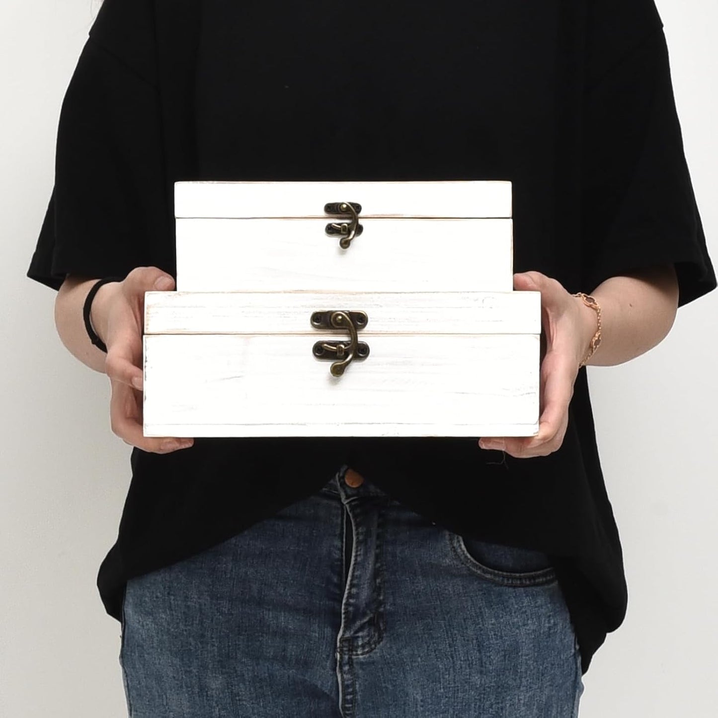 Distressed -Washed Decorative Boxes / S&M / White / Set of 2