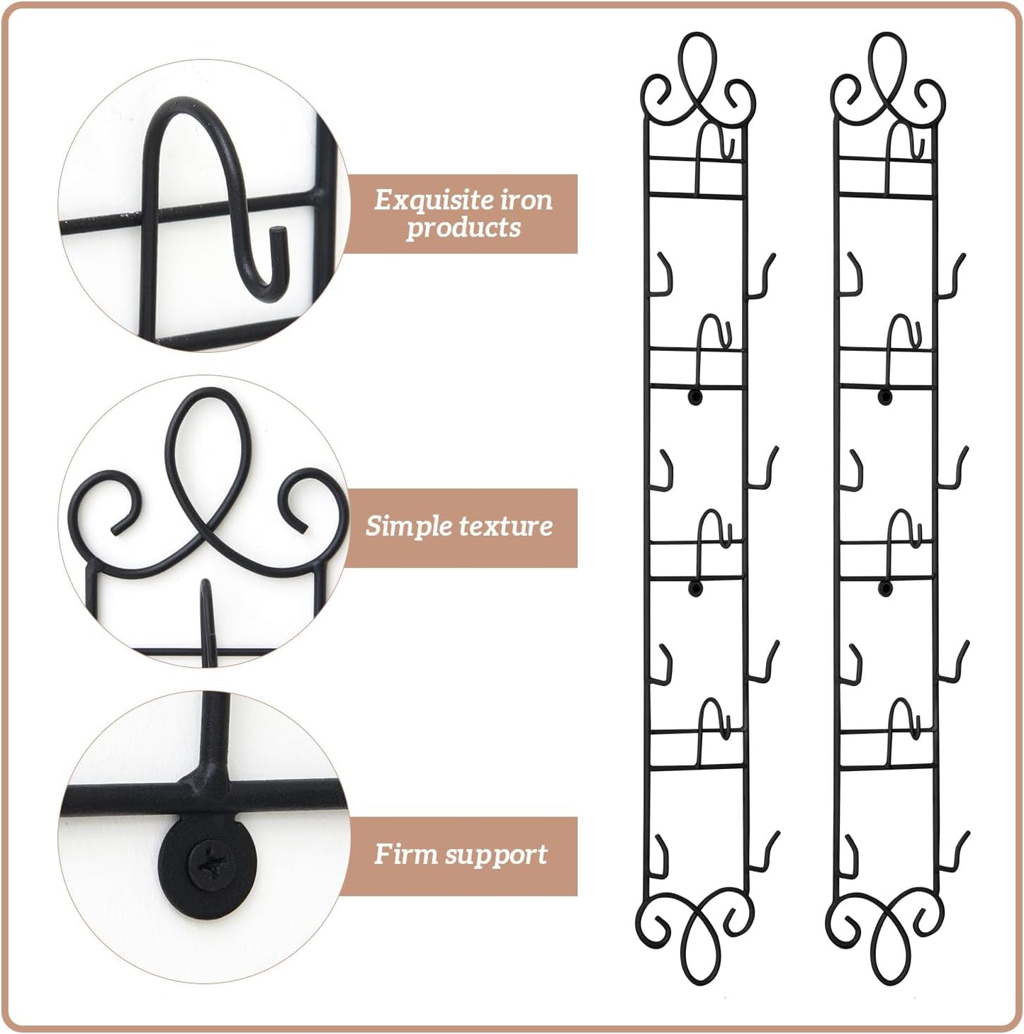 Blulu 2 Pcs Wall Mounted Tea Cup & Saucer Display Rack 4 Tiers,Black | 36 x 5 Inch Vertical Metal Mug & Plate Hanger