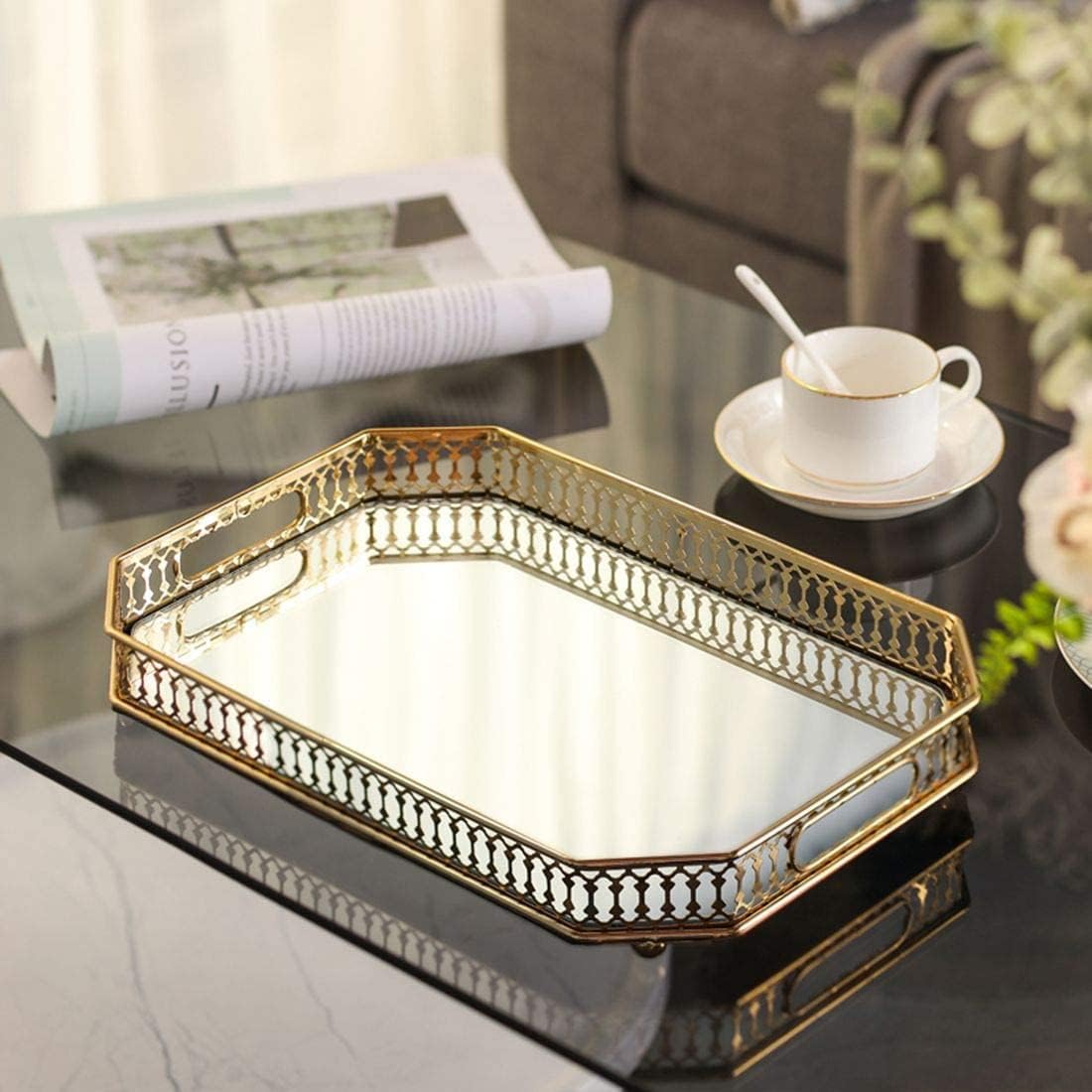 Vintage Gold Mirrored Vanity Tray / Dark Gold