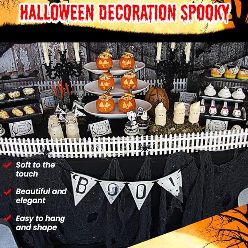 [2 Packs Halloween Creepy Cloth, Spooky Giant (48 x 240 in.) Cheese Cloth Tapestry for Party Supplies Decorations Outdoor Yard Home Wall Decor, Black