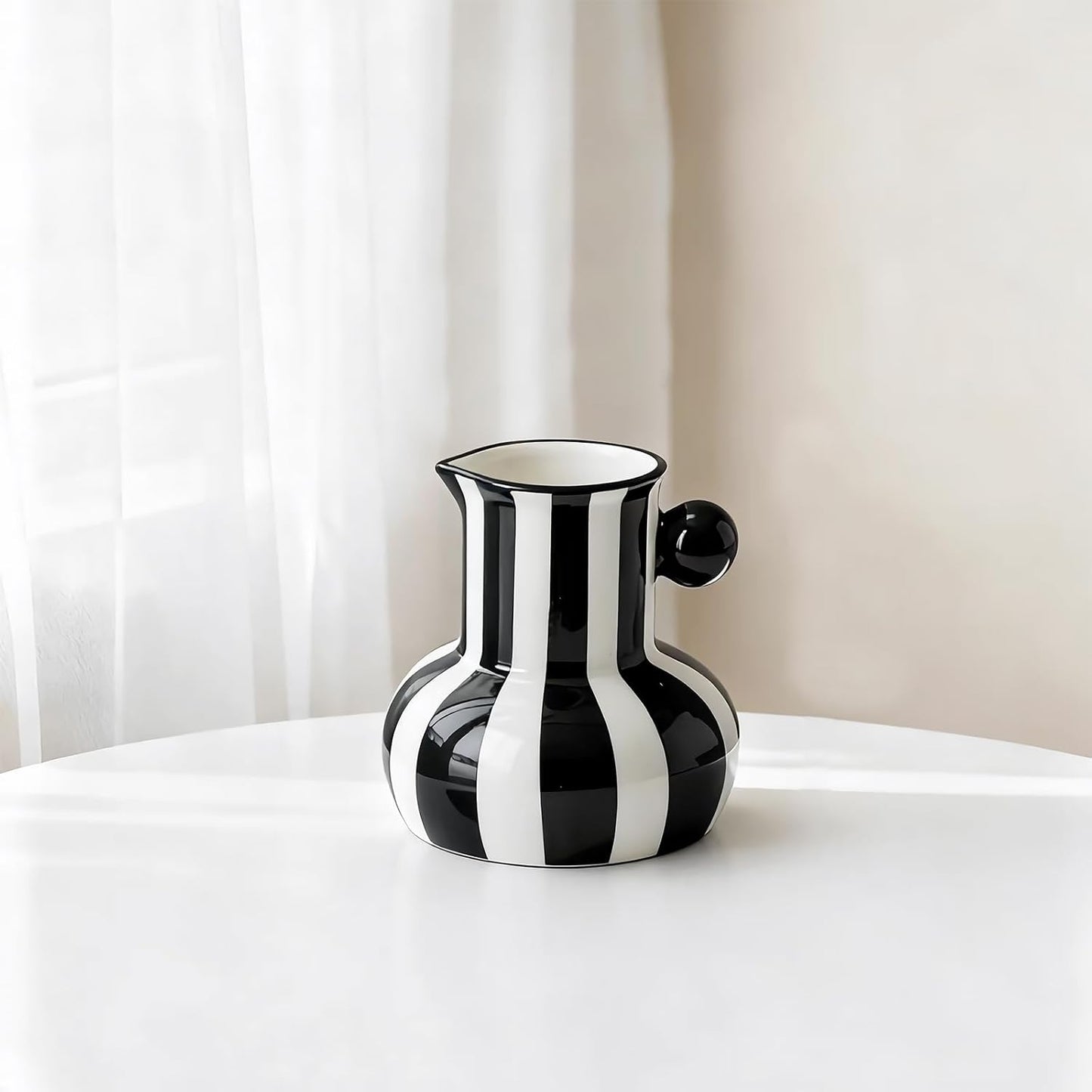 White Striped Ceramic Vase / Black