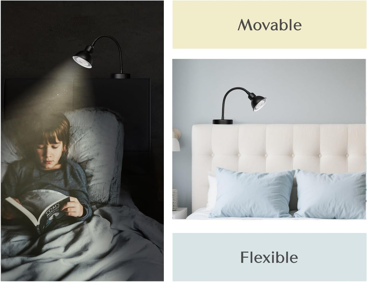 Patented Innovative Design Headboard Reading Light. No Drilling Golden Book Light for Bedtime Reading. Dimmable LED