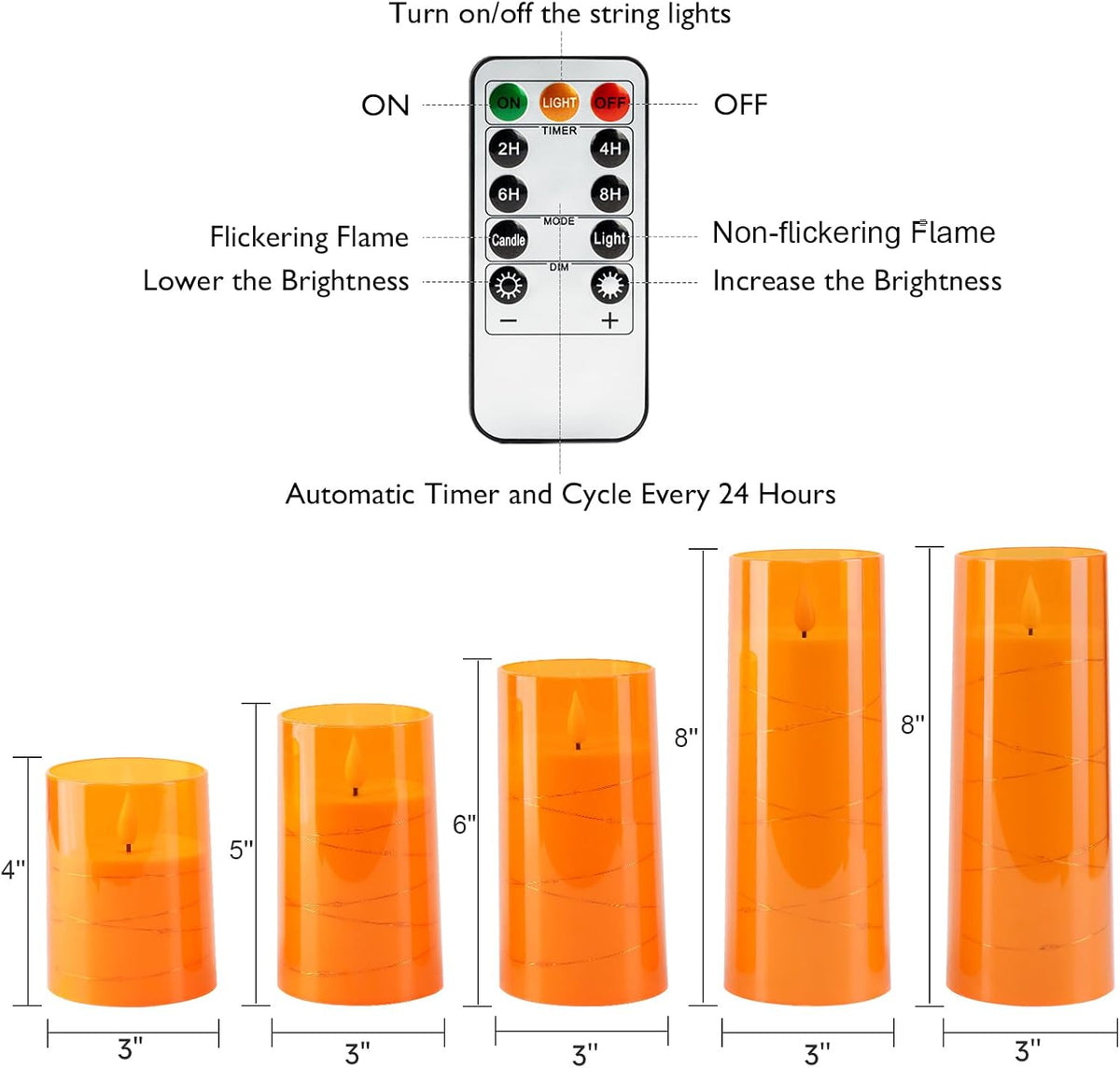 Homemory Halloween Flameless Candles, Orange LED Pillar Candles, Fall Decor | Acrylic Flickering Battery Operated