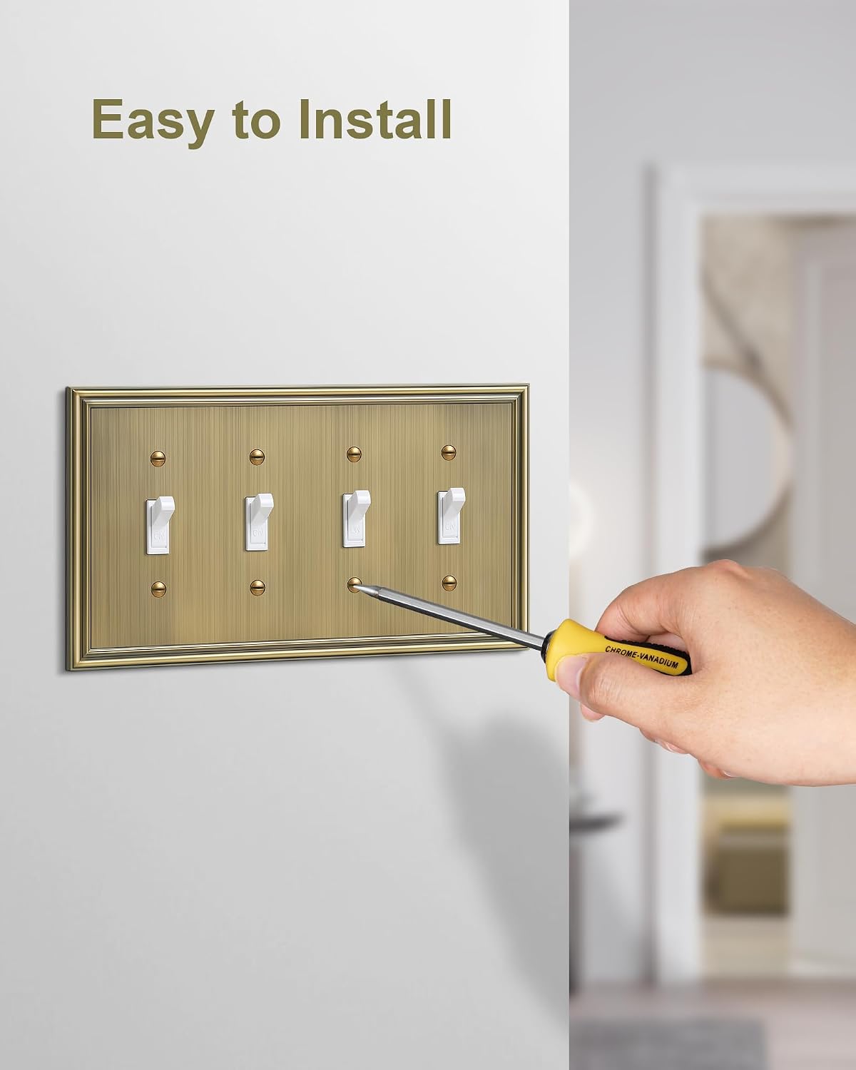 2-Pack Zinc Alloy Quad Toggle Light Switch Cover Plate, Solid Switch Cover | Durable Decorative Switch Plate Covers, 4
