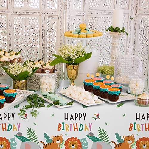 Gatherfun Safari Theme Party Supplies Disposable Tablecloth Plastic Waterproof Table Cover for Jungle Safari Birthday Party Decorations, 3 Pack 54X108inch