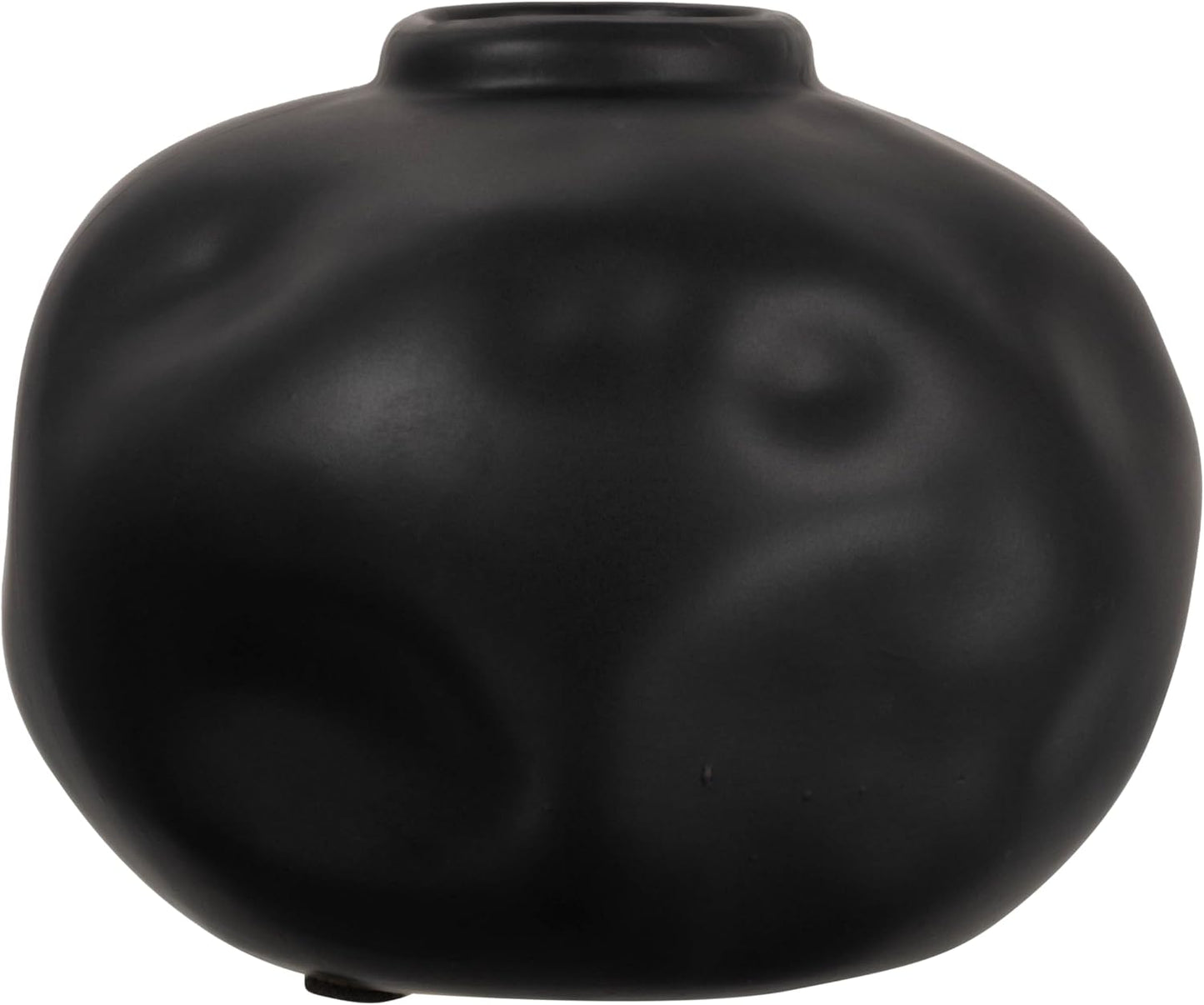 Pinched Organic Shape Terracotta Vase / Black / 6.75 Inches L x 6.25 Inches W x 5.5 Inches H