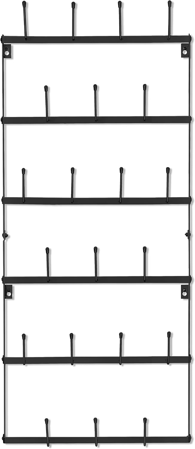 Sorbus Wall Mug Rack, Coffee Mug Display for Coffee Station (Small, Black) | Rustic six-tier metal holder with hooks