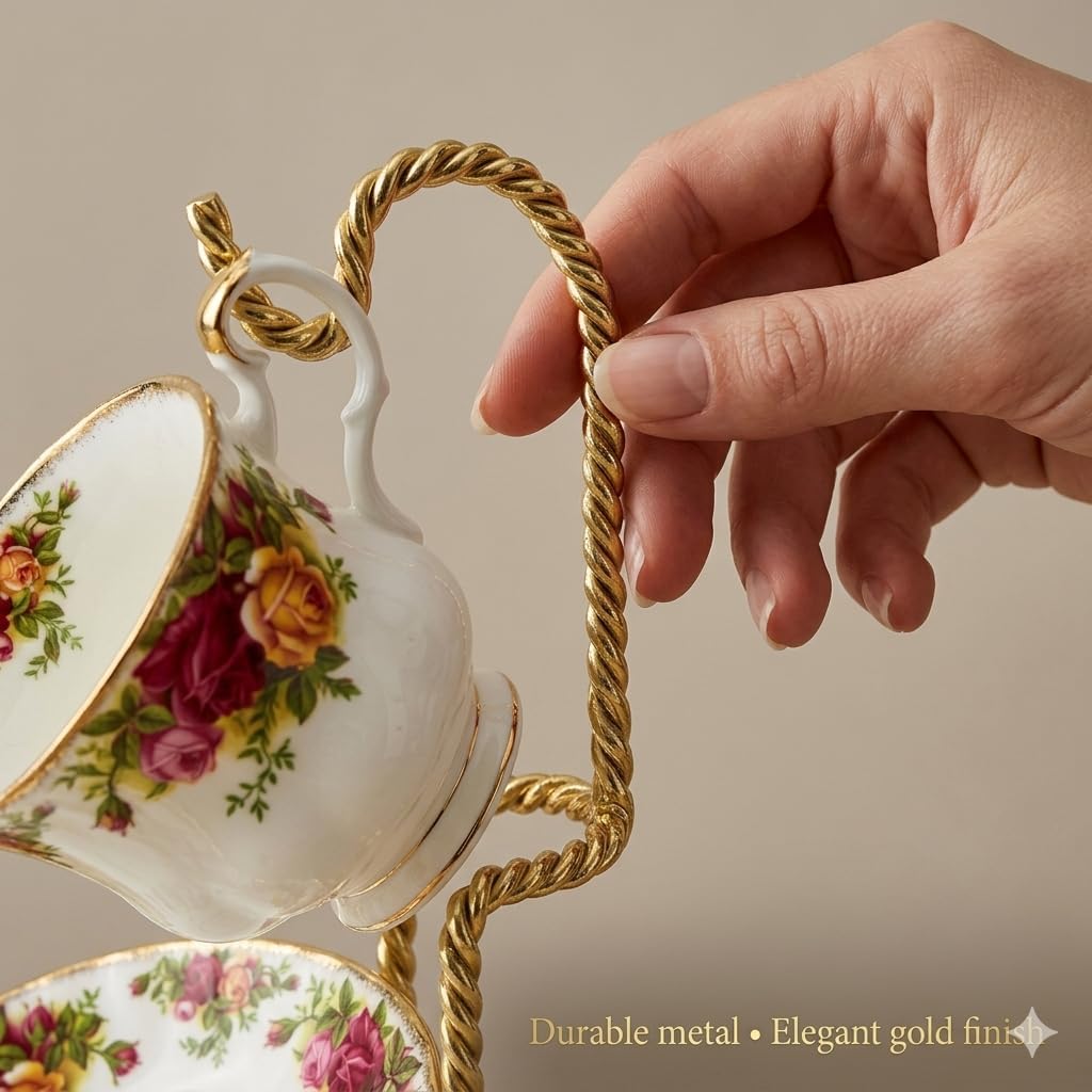 Gold Tea Cup Display Stand Metal Twist Wire Teacup / 6.5 Inch Gold Twist Wire / 6.5 Inch / Set of 6