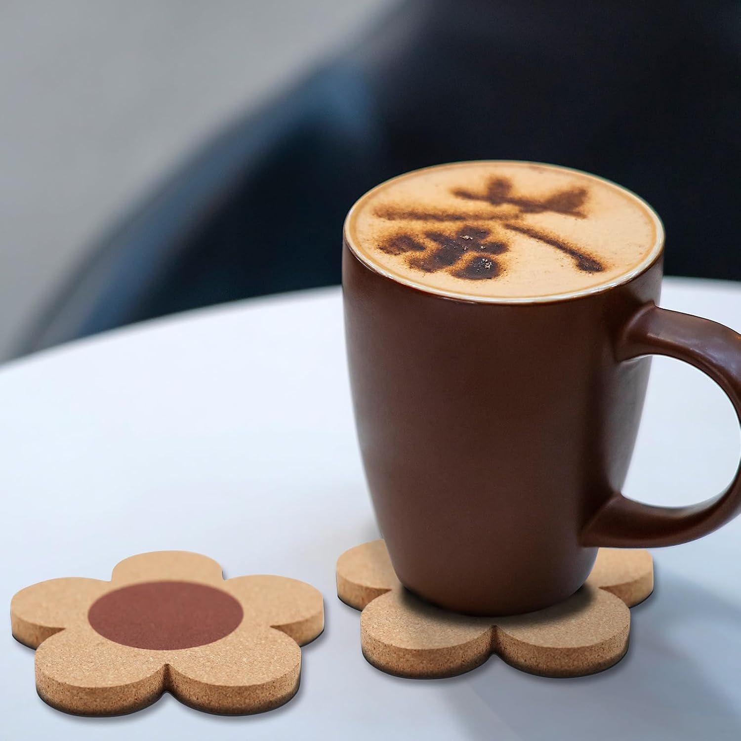 Flower Cork Coaster for Drinks / Natural / Set of 20