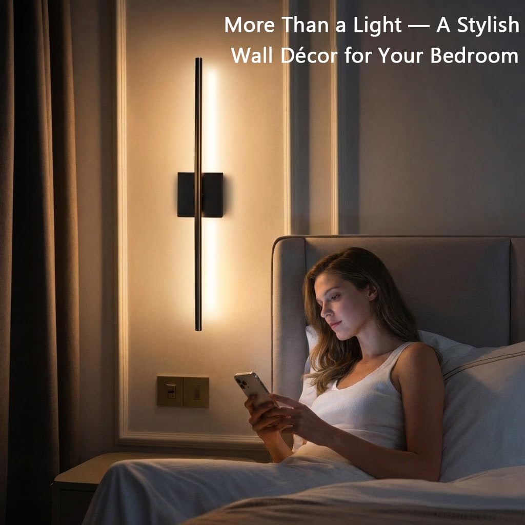 Rechargeable Wall Sconce Set of Two, Modern Wireless Black Wall Sconces with Remote, 28.35Inch Dimmable Indoor Home