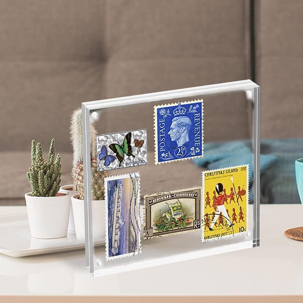 HELPLEX 5 Pack 4x4 Acrylic Picture Frames, 20mm Thicker Frameless Clear Frame Double Sided Magnetic Frame, Free