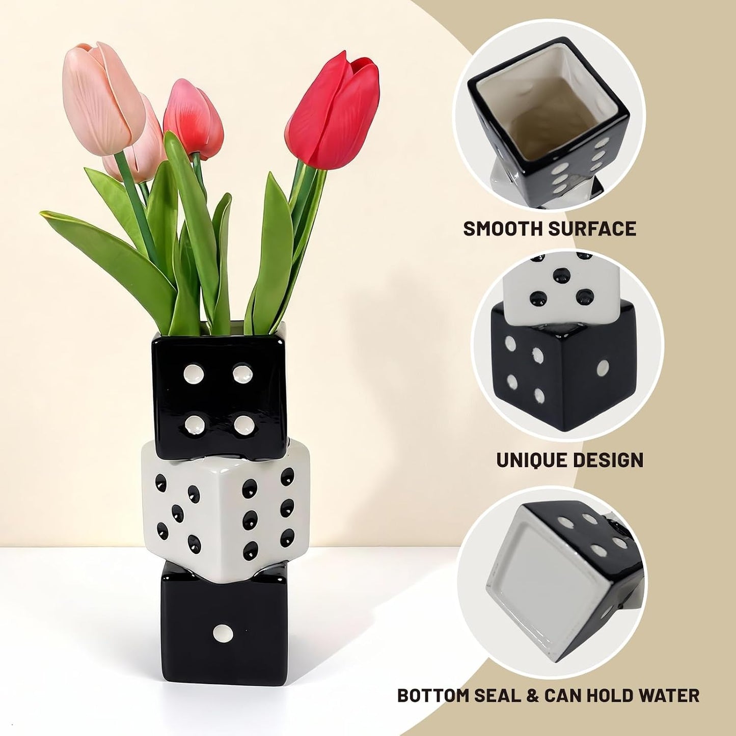 Triple Dice Ceramic Vase / Black and White Dice Vase
