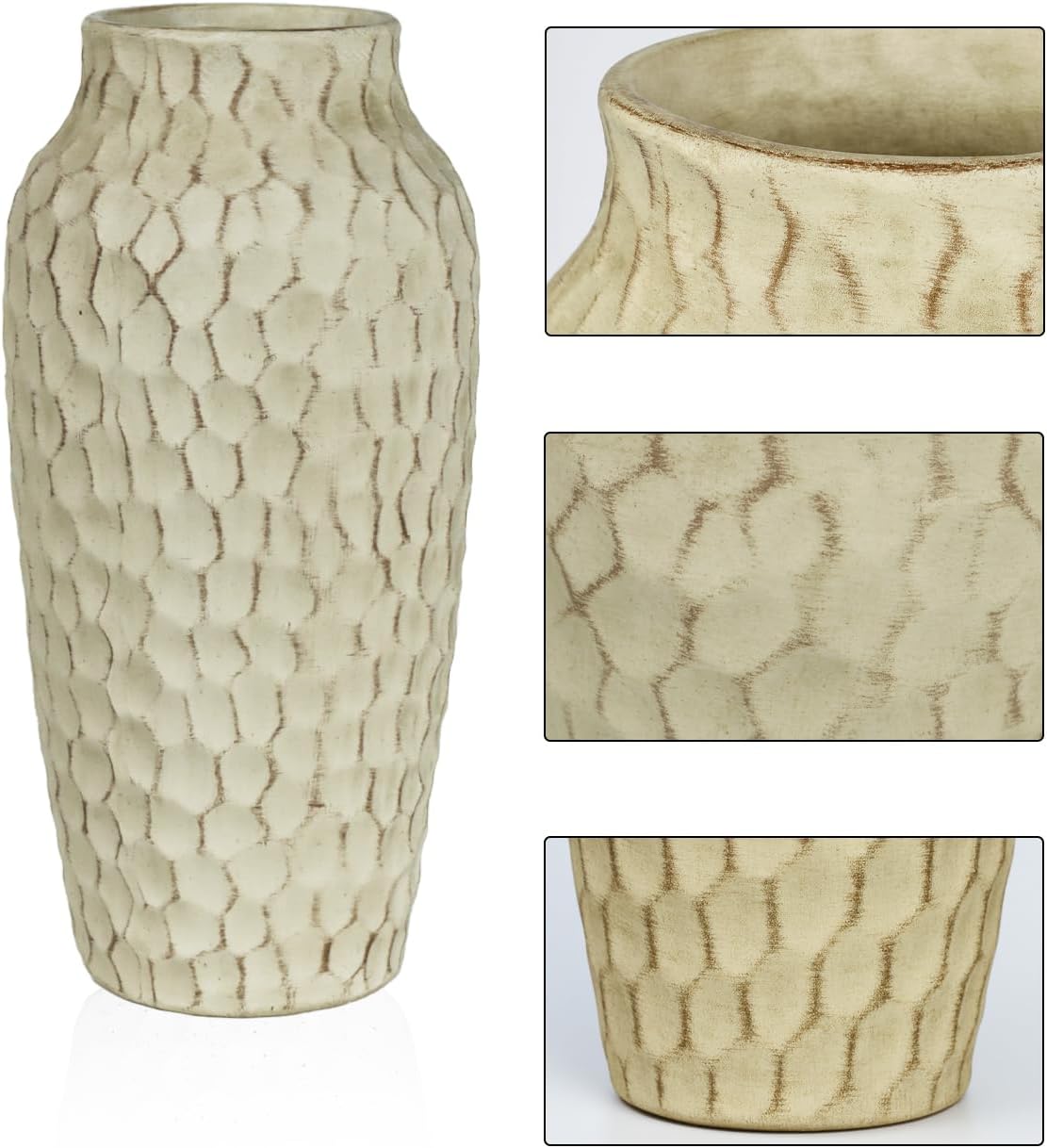 Ceramic Vase / Large Rustic Textured Decorative Vase for Farmhouse Home Decor / Yellow / 12.4 Inch