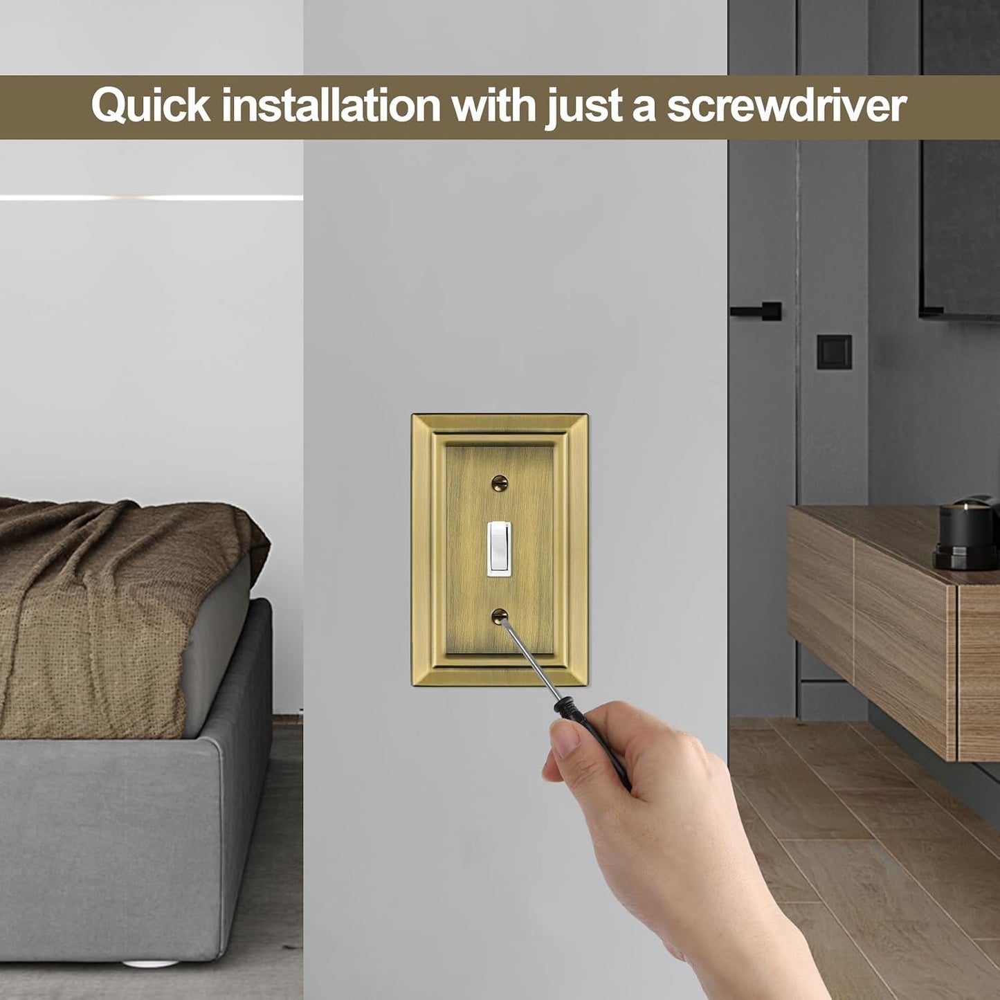 Metal Wall Plate for Light Switch, Applicable to Single Toggle, 6 Pack | Decorative Antique Brass Light Switch Cover