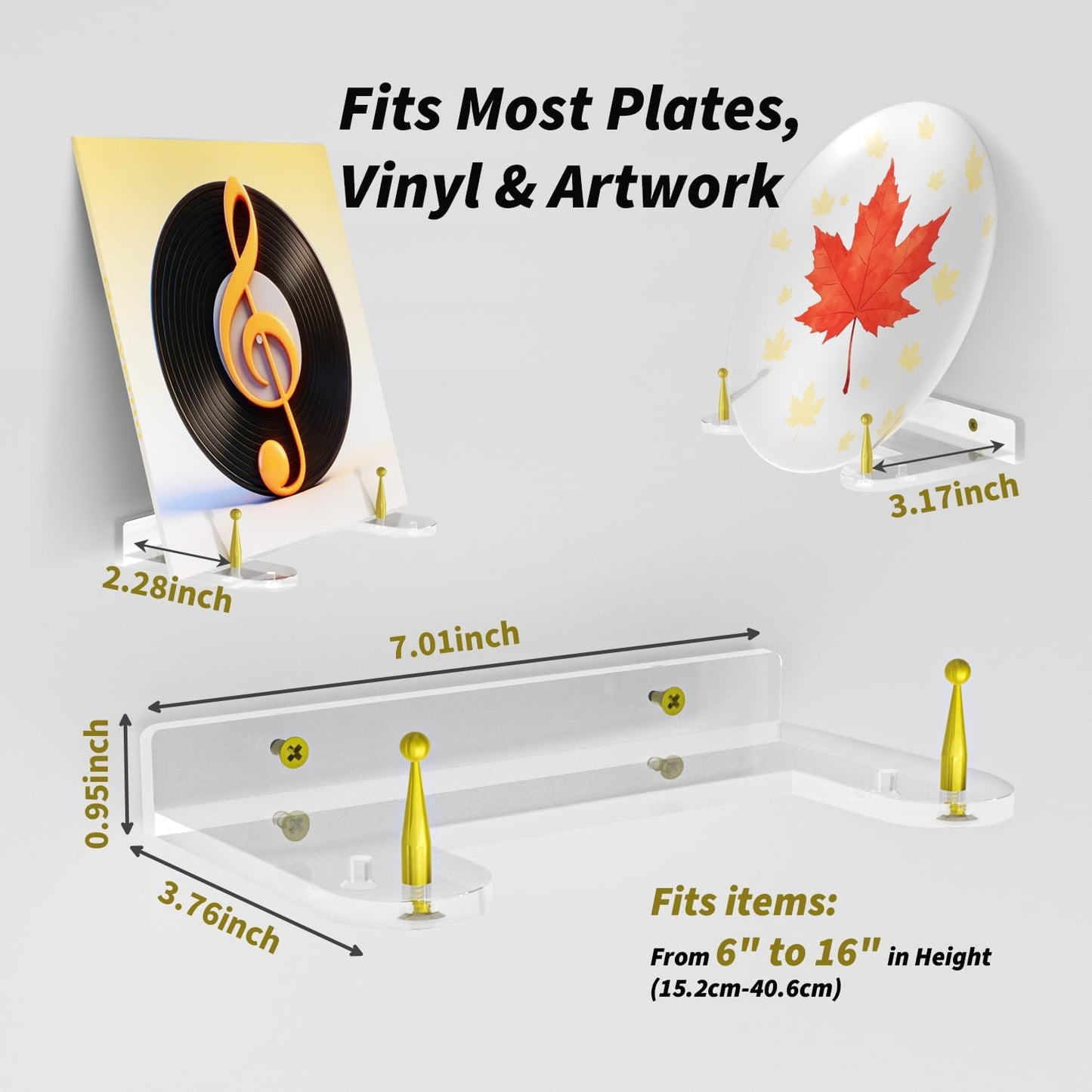 Acrylic Wall Mount Plate Holder / 16 Inch / Set of 2