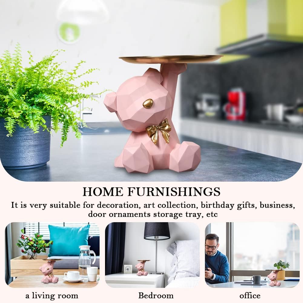 Geometric Bear Storage Tray Resin Lovely Nordic Bear Sculptures Keys Holder Lipsticks Jewelry / Pink
