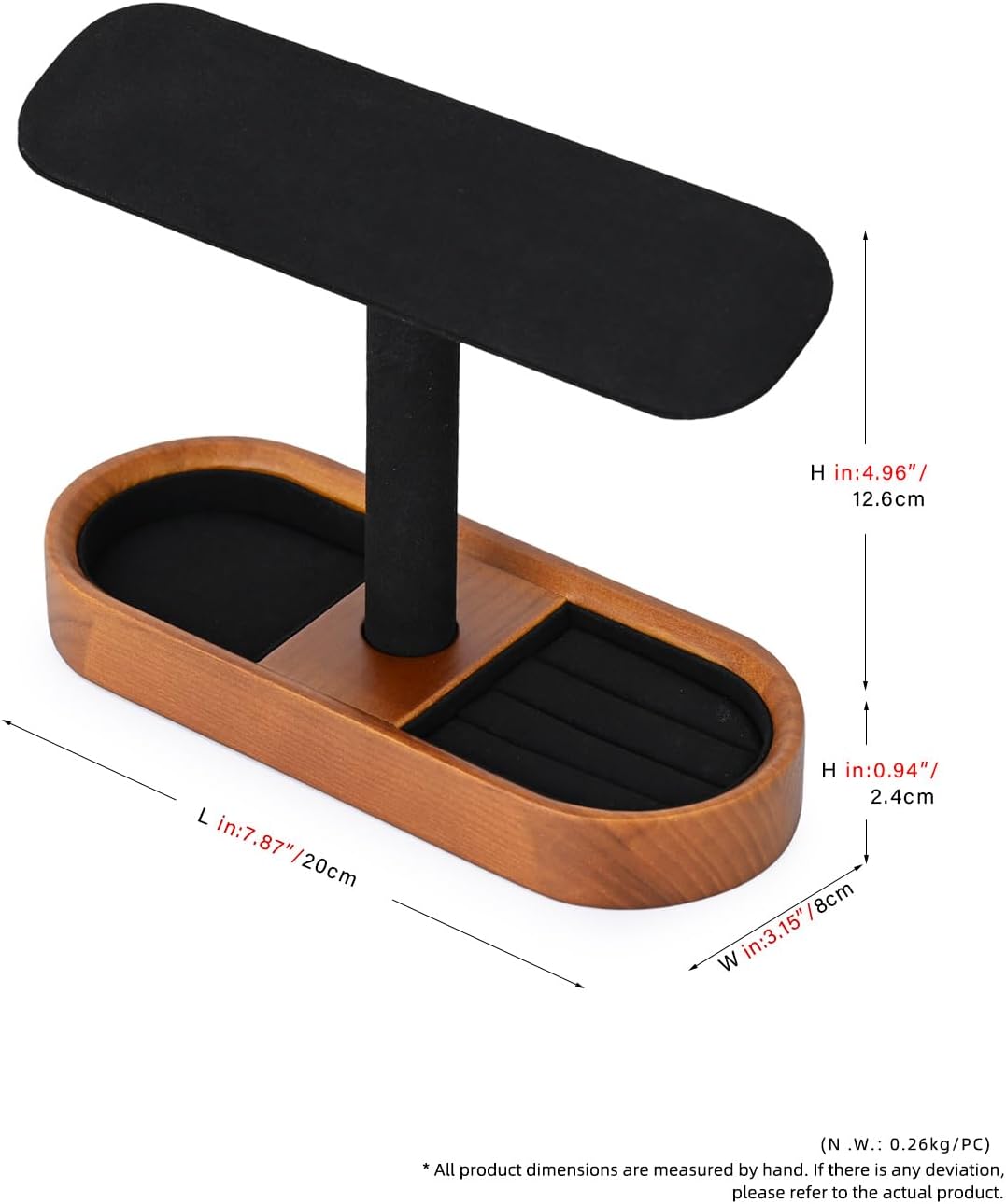 Oirlv Solid Wood Watch Stand T-bar Watch Holder Organizer for Men and Women Showcase Bracelet Bangle Jewelry Display