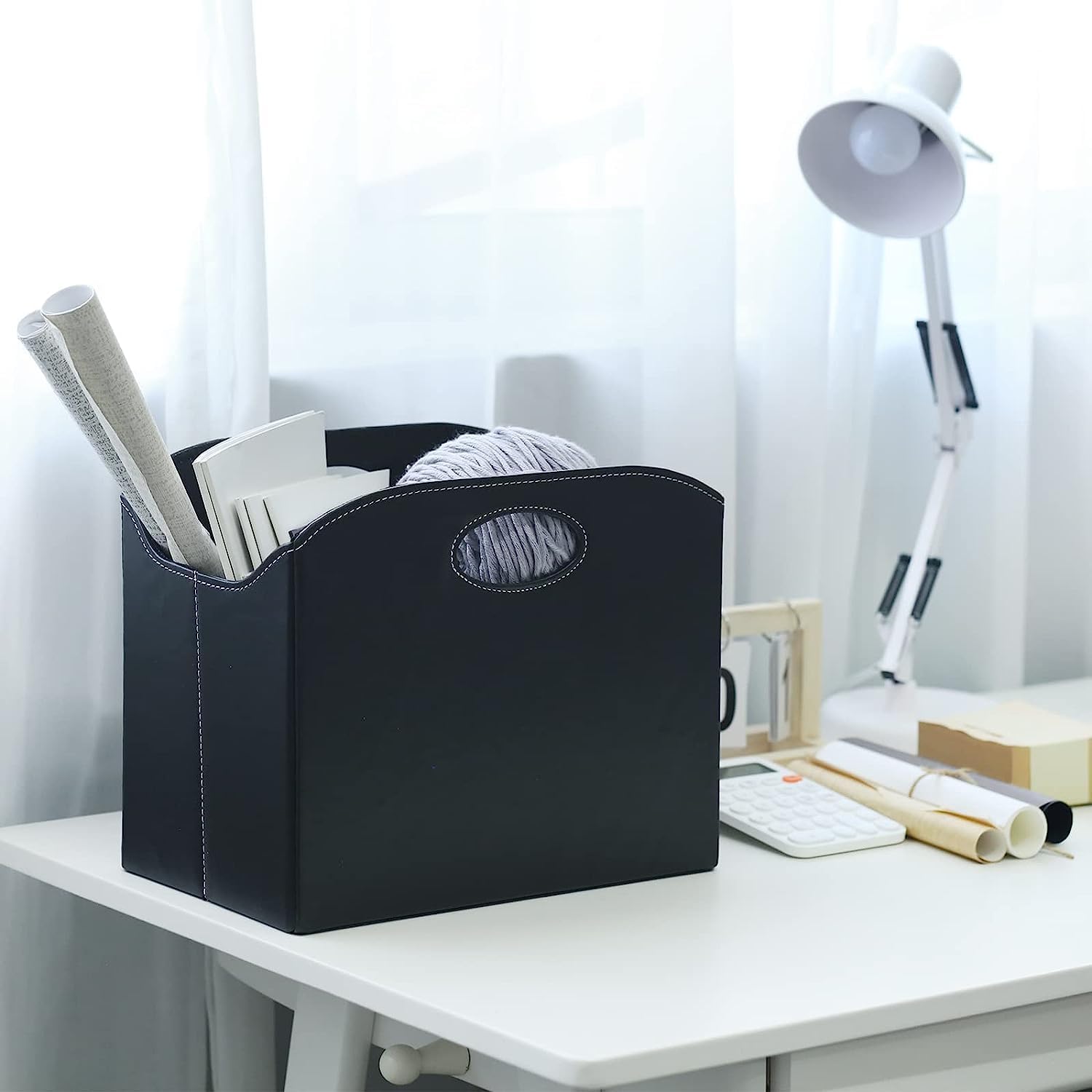 EZDeco Magazine Holder Foldable Magazine Rack Floor PU Leather File Holder Newspaper Book Storage Magazine Basket
