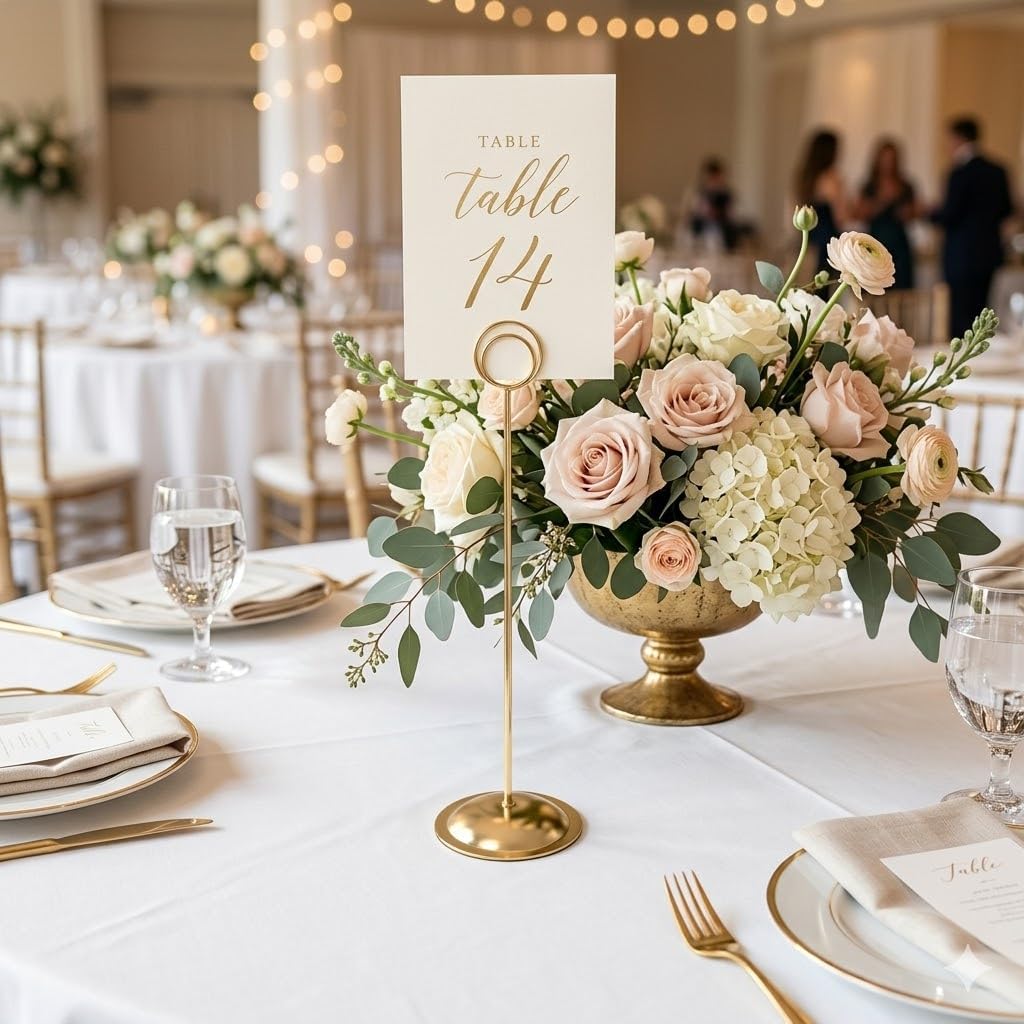 HOHIYA 12 Pack 12" Gold Table Number Holders for Weddings & Events | Elegant gold stands display table numbers, menus