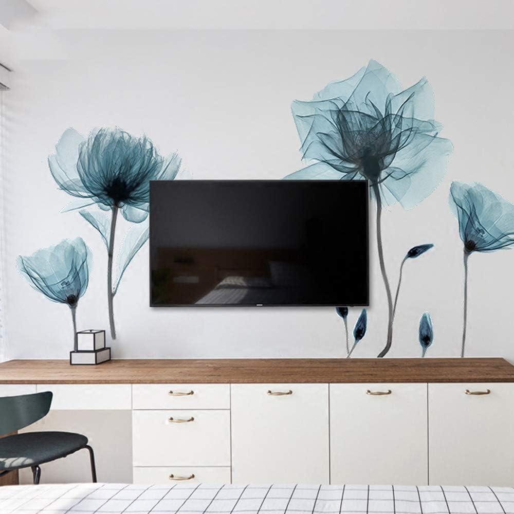 Flower Wall Decals Peel and Stick Removable Decal Stick DIY Wall Stickers Murals Home / Blue