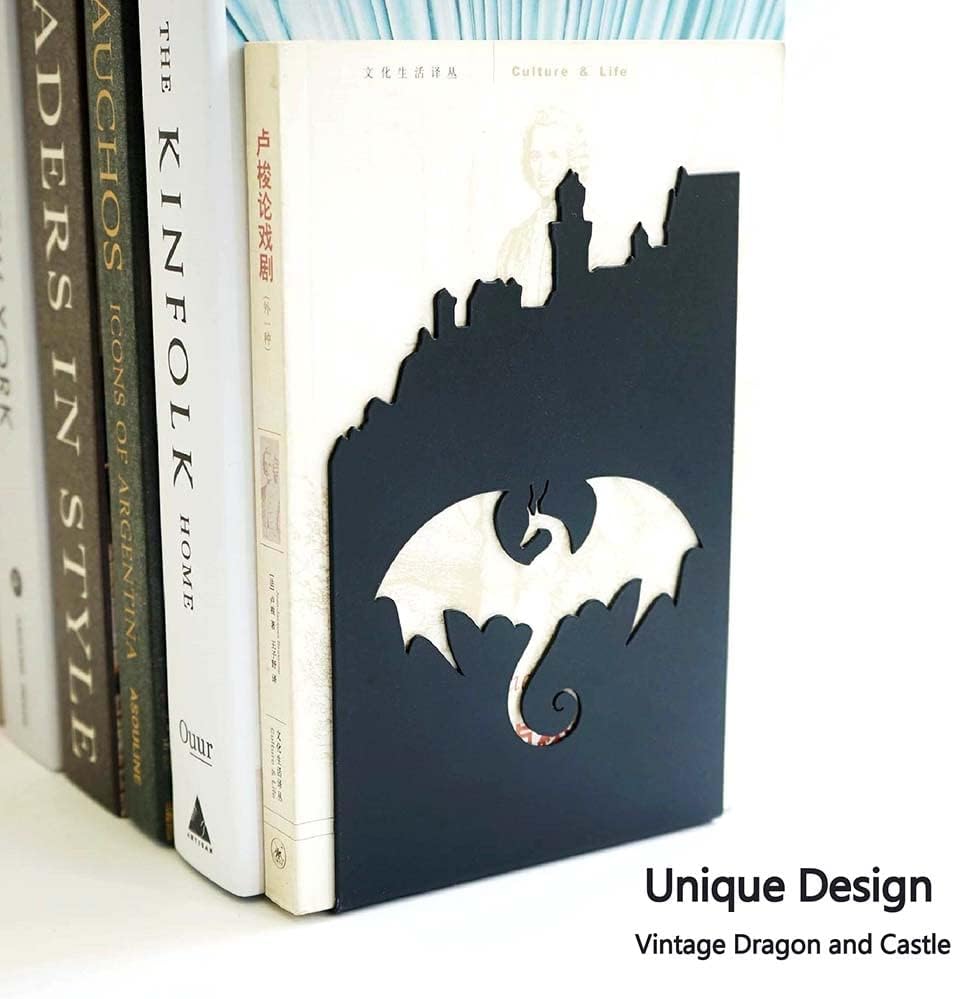 1 Pair Heavy Metal Book Ends to Hold Books / Black / Set of 2
