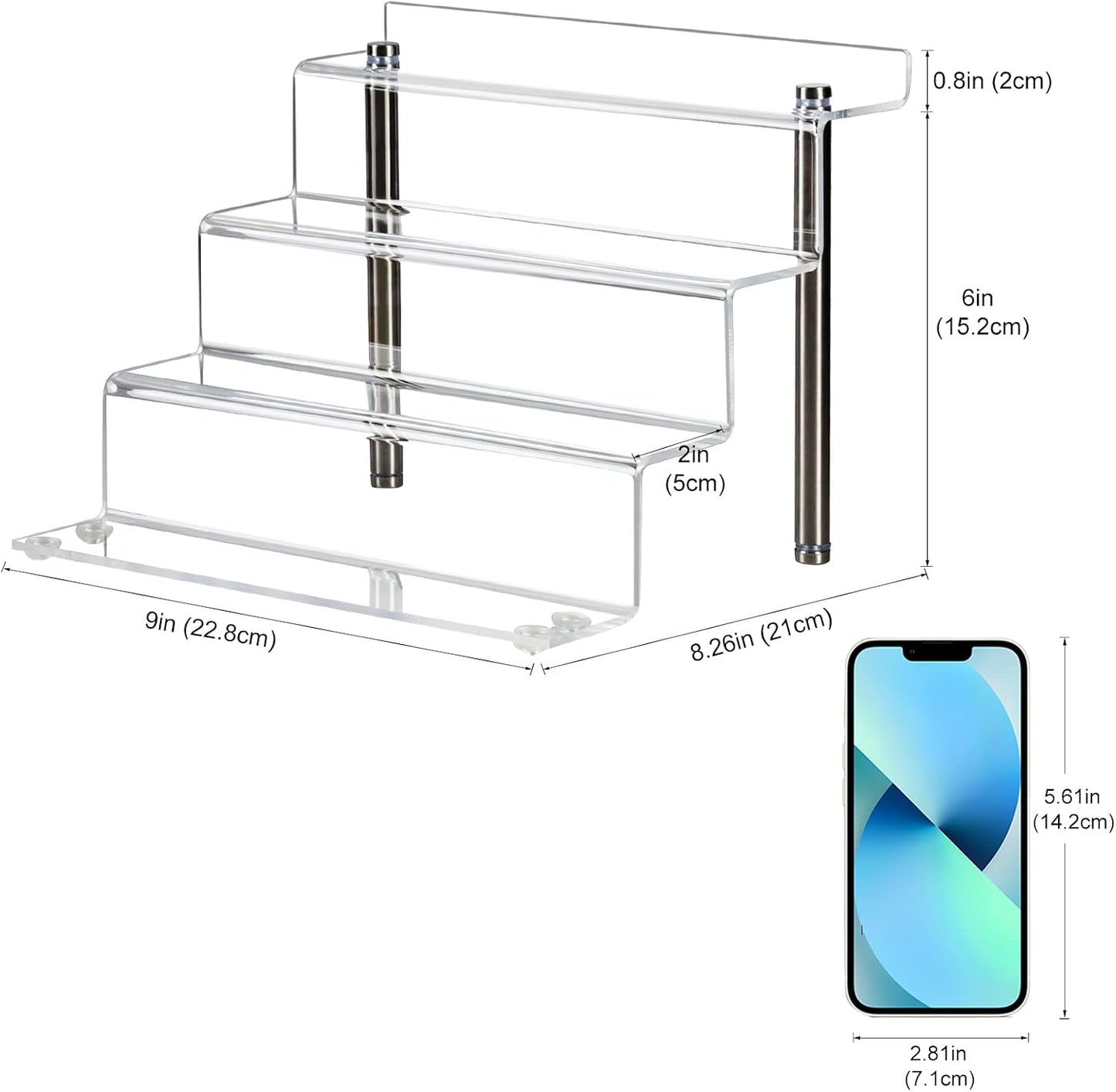 9 x 6 inch Clear Acrylic Display Riser, 4-Step, 2 Pack | Perfume Organizer & Cupcake Stand Shelf, Space-Saving for