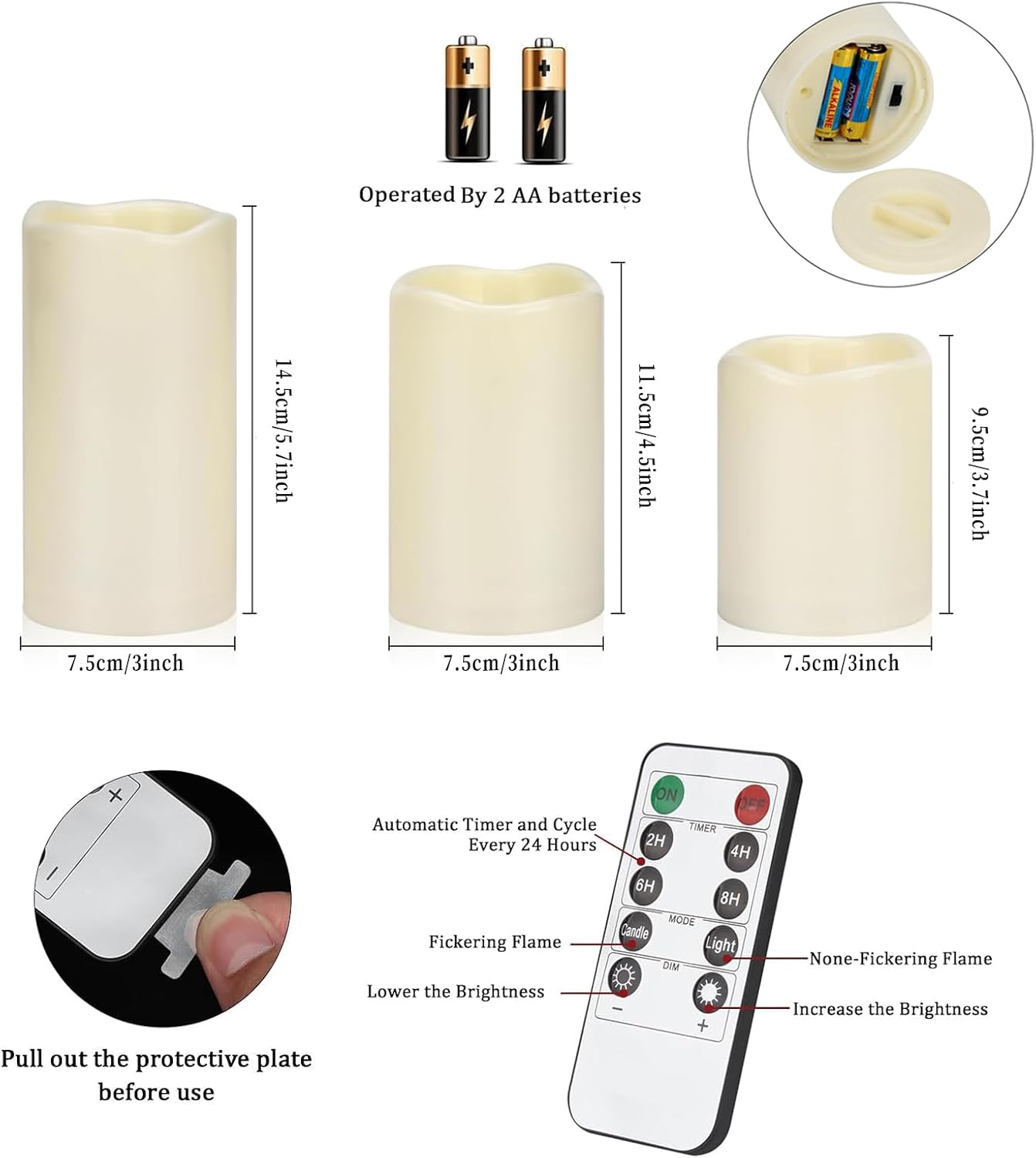 Flameless Candles 4" 5" 6" Outdoor Indoor Pillars Battery Operated Flickering Candles Include 10-Key Remote Timer 400+
