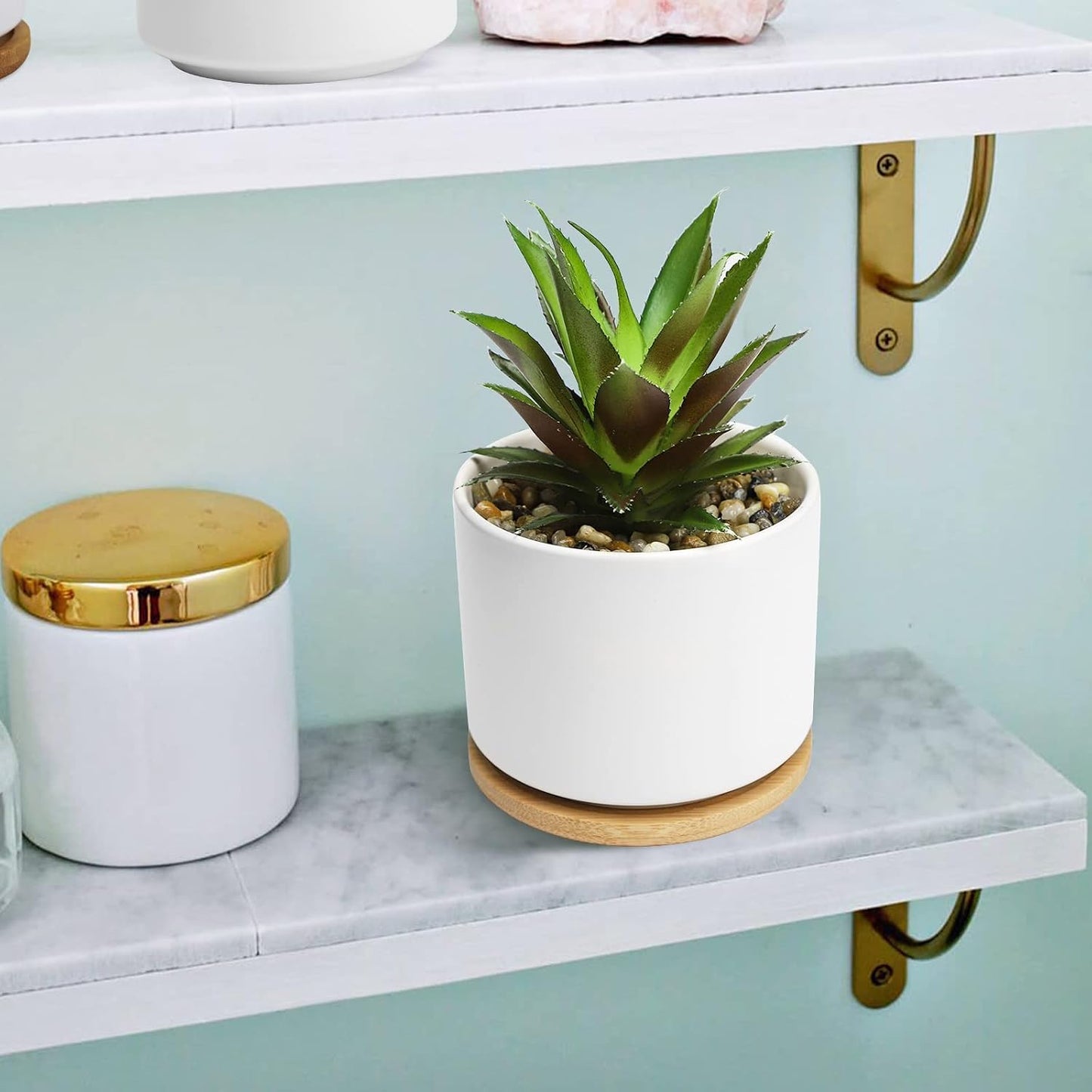 Ceramic Pot and Wooden Tray / 1 Set Pineapple