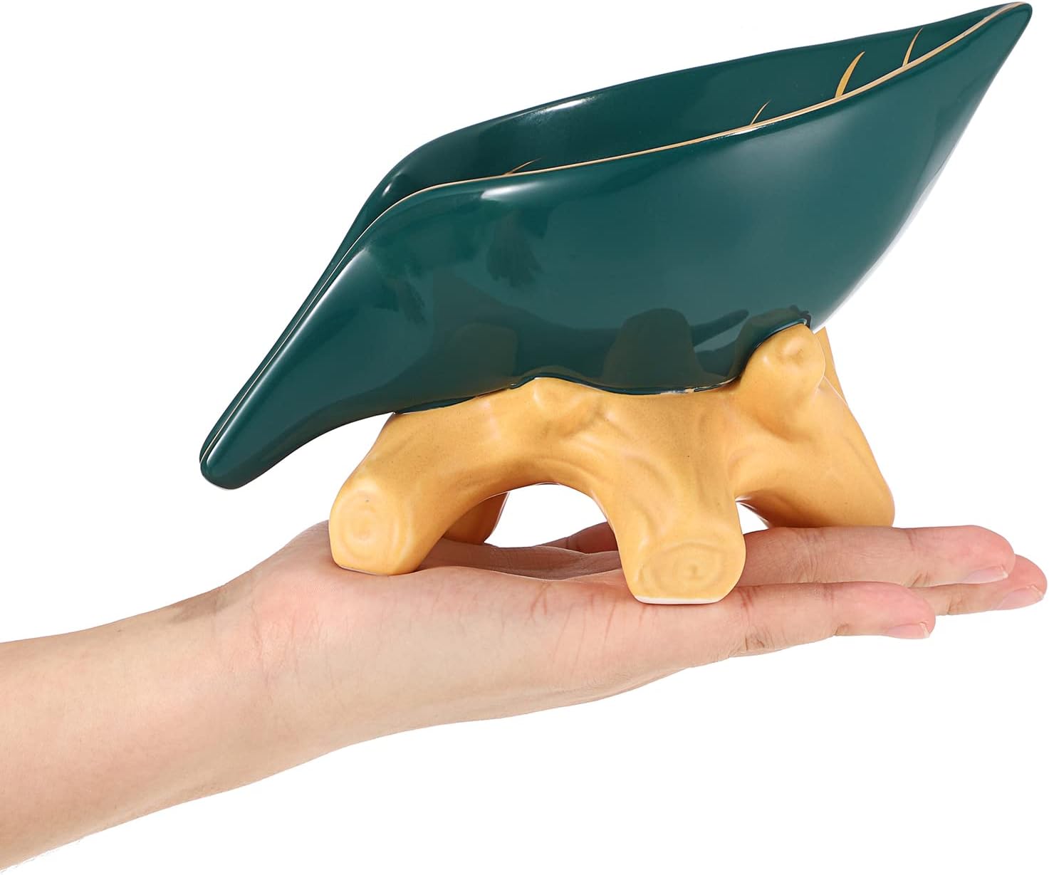 Ceramic Soap Dish Holder Self Draining / Green