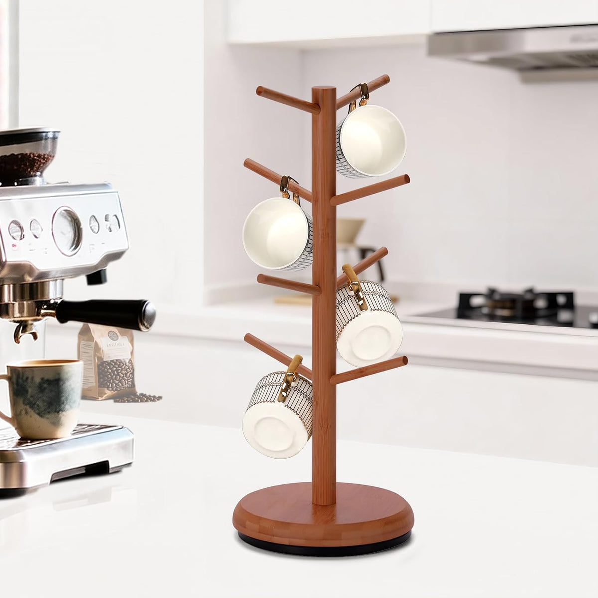 BAMBANG Mug Holder, 360° Rotating Mug Tree Holds 8 Coffee Cups, Space Saving Mug Stand with Stable Base for Kitchen