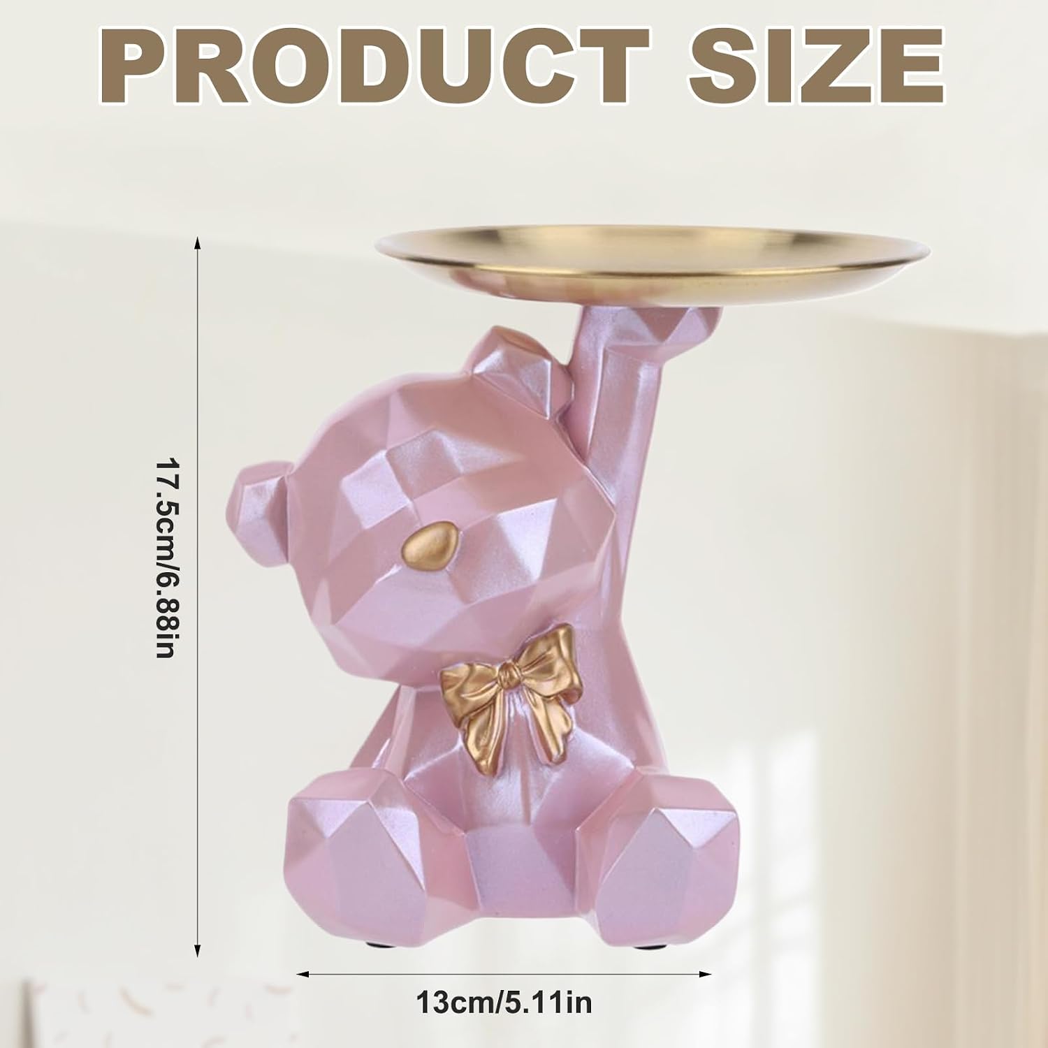 2025 New Geometric Bear Storage Tray Resin Lovely Nordic Bear Sculptures Keys / Shiny Style-pink