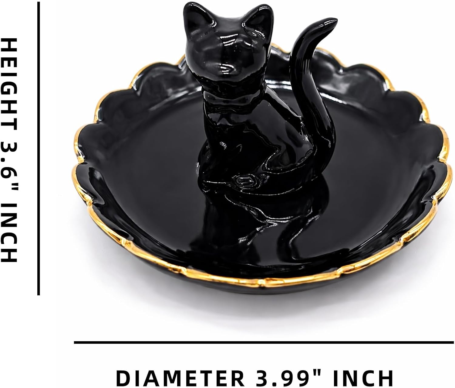 Cat Ring Holder Trinket Tray Ceramic Jewelry Dish Porcelain Ring Organizer / Bowtie Cat Black